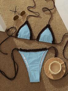 Bộ bikini chấm bi và kẻ caro kiểu retro dành cho nữ, thích hợp cho các buổi đi chơi, kỳ nghỉ, lễ hội âm nhạc, tiệc bể bơi, lễ hội hóa trang, trang phục đi biển mùa hè 2026. - xanh nâu - Xem 3