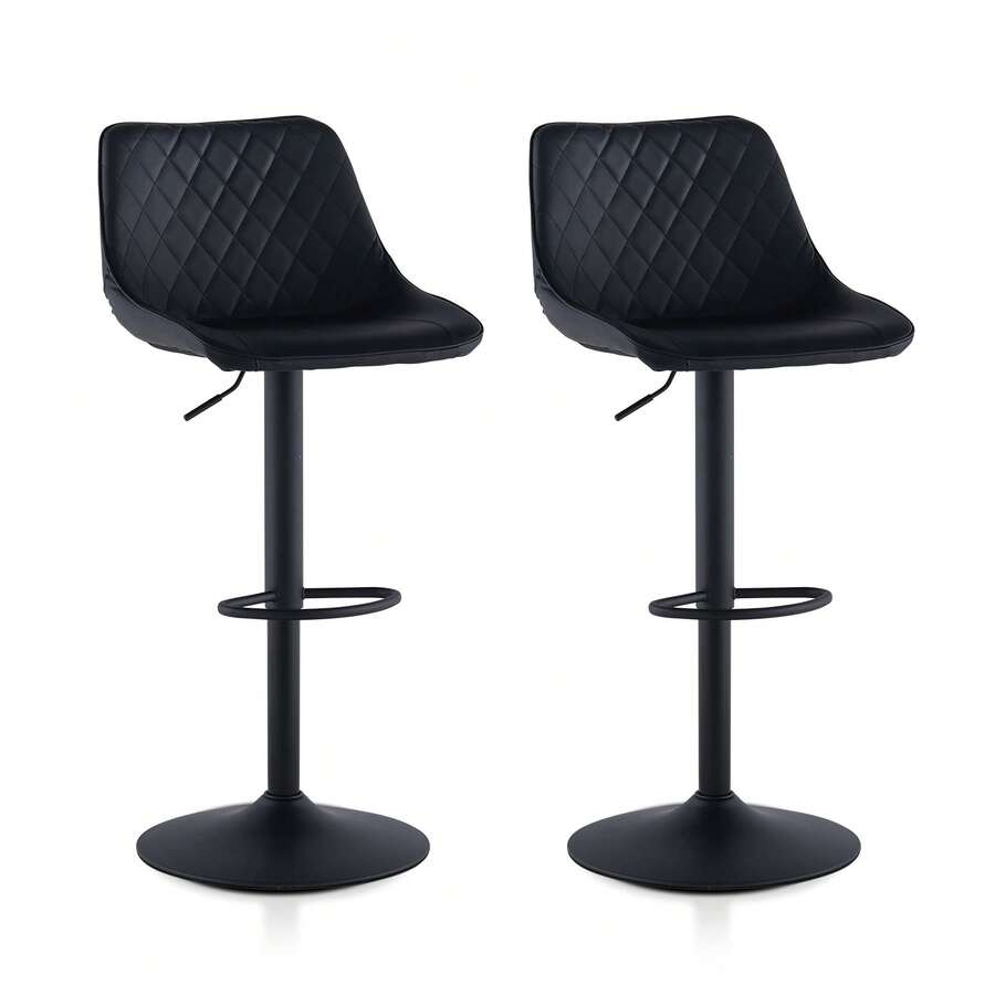 CLIPOP Bar Stools Set Of 2 Faux Leather Padded Breakfast Dining Stools Chair With Height Adjustable Swivel Gas Lift And Steel Footrest, High Back Pub Stools For Kitchen Counter Island - Black - View 1