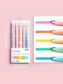 5pcs Double-Headed Fluorescent Highlighter Pens With Visible Window, Suitable For Daily Highlighting, Drawing, Marking, Plastic Material, Suitable For Office, School Supplies, Gifts, Back To School Season - Multicolor - View 3