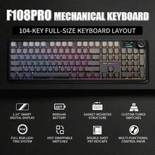 AULA F108pro 全尺寸无线蓝牙三模式机械键盘，104键带数字小键盘，TFT智能显示屏，RGB背光，PBT双色注塑键帽，多功能旋钮，密封结构，支持热插拔，专为游戏玩家打造。 - 彩色 - 查看 4