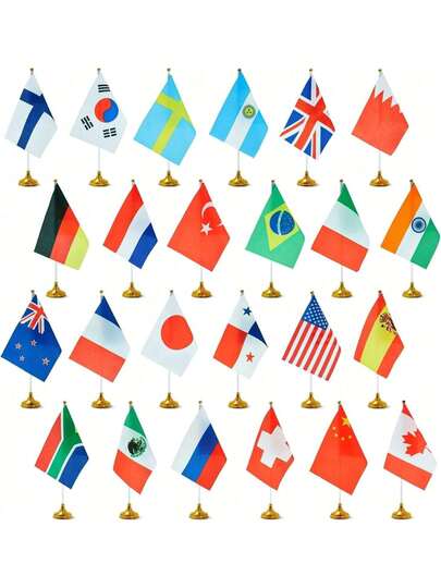 Juvale - Juego De 24 Banderas Internacionales Del Mundo Con Soportes Para DecoracióN De Computadora (8 X 6 Pulgadas, Banderas Del Mundo PequeñAs)