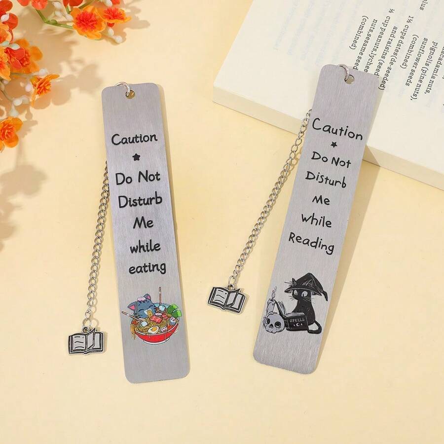 Fun Reading "Foodie" Themed Stainless Steel Bookmarks, Cute Cat Pattern Design Reading Markers, Creative Lifestyle Gifts For Cat Lovers, Bookworms And Foodies