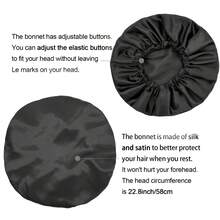 A Classic Button-Up Bonnet Hair Cap In 10 Colors, Adjustable And Reversible, Silky Satin Sleeping Cap And Shower Cap. - 黑色 - 查看 2