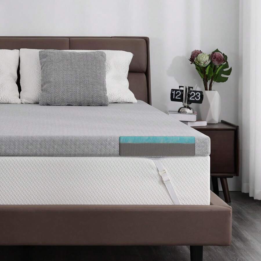 3/4 Inch Firm & Extra Firm Gel Memory Foam Mattress Topper, Cooling Bed Topper With Removable Cover, CertiPUR-US Certified - Light Grey - View 1