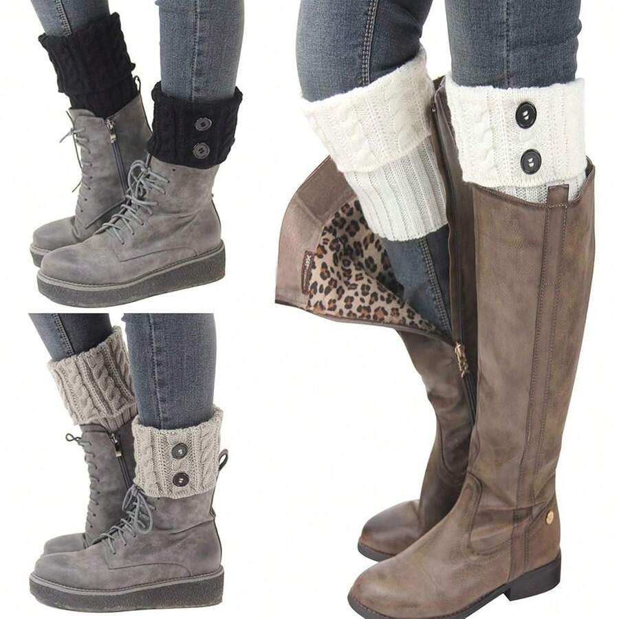 Bestjybt 3 Pairs Womens Short Boots Socks Crochet Knitted Boot Cuffs Leg Warmers Socks,MulticoloredY - Nhiều màu - Xem 1