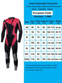 3mm Neoprene Wetsuit, Unisex Warm Diving Suit; Men's Front Zip Surfing Wetsuit; Women's One-Piece Thermal Swimsuit - Red - View 13