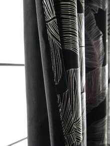 1pc Black Curtain With Silver Foil Leaf Design, Luxury & Fashionable Bestselling Curtain, Suitable For Home, Bedroom, Balcony - Black - View 8
