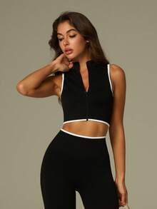 UONNOU Áo tank top thể thao không tay dành cho nữ, kiểu dáng năng động, thích hợp cho các hoạt động thể thao ngoài trời, yoga, tập gym, chạy bộ, mặc hàng ngày, đi làm, dự tiệc, lễ hội, bộ đồ thể thao ngoài trời thời trang bốn mùa, phong cách xuân/thu. - màu đen - Xem 7