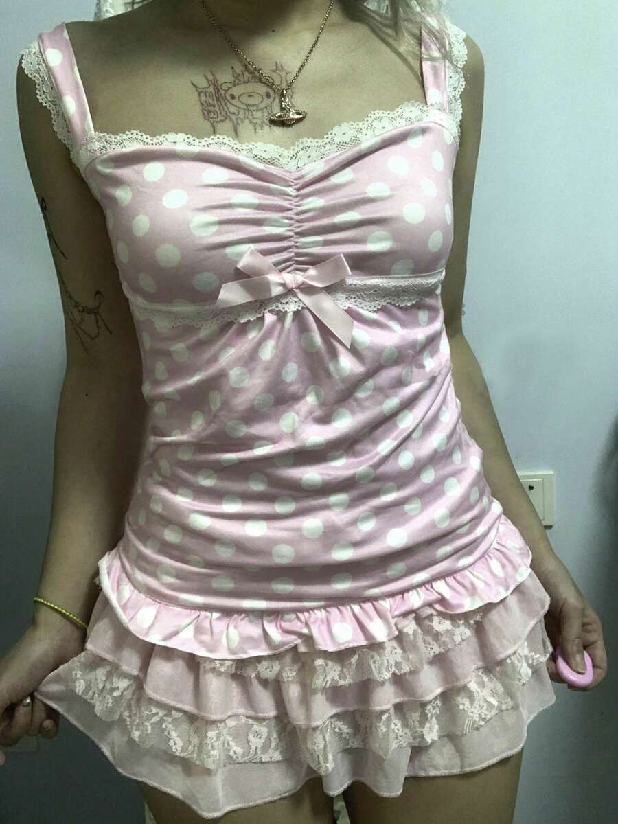 Women Y2k Backless Tank Top Vintage Lace Trim Floral Patchwork Cami Crop Top Summer Party Club Vest 00s Retro Shirt - Hồng - Xem 1