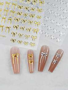 6pcs/1pc Cartoon Bow Nail Art Stickers, High Gloss Plastic Self-Adhesive Nail Stickers, Suitable For Valentine's Day, New Year And Other Holidays, Shiny Decoration, Disposable, Multiple Styles Available, Suitable For DIY Home Manicure And Salon Manicure Supplies Nails - Multicolor - View 7