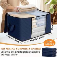 4 piezas Caja de almacenamiento de tela con estilo vintage y tapa, bolsa para ropa/edredón resistente al agua, bolsa de almacenamiento de gran capacidad y multiusos para armario, bolsa de almacenamiento plegable a prueba de polvo - Multicolor - Ver 2