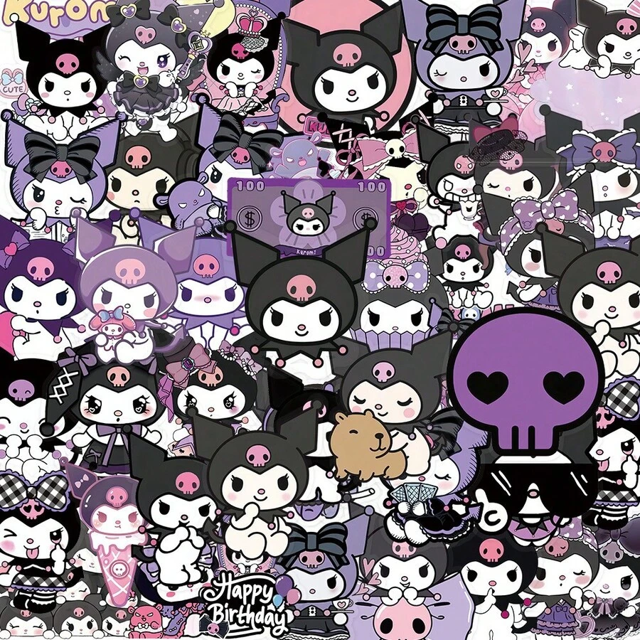 Sanrio 50PCS New Cute Kuromi Stickers - Girly Text Creative Sticker Pack For Cartoon Graffiti Diaries Scrapbook Supplies Scrapbook Stationery