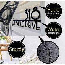 1pc Customizable Modern Metal House Number And Street Name Plate - Stylish Wall Mounted Address Sign, With Contemporary Design, Multipurpose Home Decor Sign, Handmade, No Electricity Required, Easy Installation, Weather-Resistant, Long-Lasting - Black - View 4