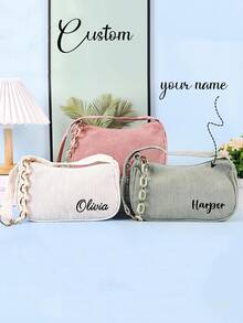 This Mini Corduroy Shoulder Bag Features A Simple Solid Color Design, Very Suitable For Autumn And Winter Seasons. It Has A Zipper Closure. This Ladies' Underarm Handbag Can Be Customized With Your Name. Whether As A Bridesmaid Gift, A Gift For A Friend Or A Bride, Or A Birthday Or Christmas Gift, It Is An Ideal Choice. - Multicolor - View 2