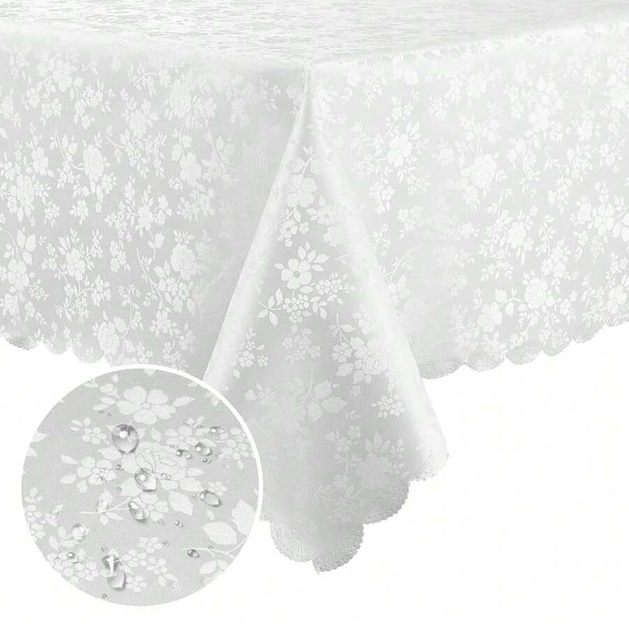 Mantel rectangular, manteles de vinilo resistentes y impermeables, cubierta de mesa lavable y limpiable para cocina y comedor (Blanco, 60 pulgadas X 84 pulgadas) - Blanco84 pulgadas x 60 pulgadasRectangular - Ver 1