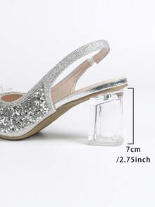 Women's High Heel Sandals, Elastic Ankle Strap, Fashionable Floral Decor, Random Solid Color Print, Elegant Party & Nightclub Style, Fabric Applique, Rhinestone Embellishment, Suitable For Beach, Vacation, Wedding, Party, Office, Indoor & Outdoor, Spring & Summer - Silver - View 6
