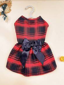 1pc Pet Dress, Red & Black Plaid Pet Dress With Bow, Plaid Pattern, Valentine's Day Cat Dog Dress, Cute Spring Autumn Pet Clothes For Small Dogs Cats, Small Pet Party Tie Dress, Dog Cat Apparel, Dog Christmas Outfit, Cat Supplies - Multicolor - View 10