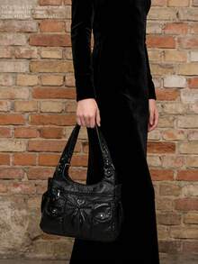 Noverina Punk Casual Women's Shoulder Bag/Totes Large Capacity Handbag For Commuting, [US-Based Shipping] School, New Arrival Tote Bags For Woman,Black Fashion Tote Bag,Casual Hobo Handbag,Daily Use Shoulder Bag,Everyday Bag For Women,Work/Travel Tote, Casual Purse,Spacious Storage,Chic Heart Detail,Durable & Lightweight,Perfect For Daily Commutes, Work, Shopping, Travel, Or Casual Outings.Matches Jeans, Dresses, Or Casual Outfits-Versatile For Any Relaxed Occasion.Black Crinkled Faux Leather Tote Bag With Heart Decor – Spacious Hobo Handbag For Daily Work Shopping,Bolsos Para Mujer,Bolsas De Mujer,Purse,Purses And Bags Women,Gifts For Women,Women's Fall Clothing Winter Clothing Christmas Gift Fall Autumn Velvet Furry Party Fuzzy Plush Thanksgiving Festival Cyber Monday Holiday Knitted Winter Valentine's Day Gift Christmas Women's Crossbody New Year Snow Warm Thermal End-Of-Year - 黑色 - 查看 5