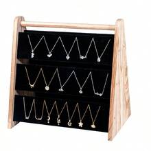 Necklace Holder 3 Tier Wooden Necklace Organizer Stand With Velvet Double-Sided Storage Necklace Display Stand For Selling Chain Necklace Holder Rack For Show 96 Necklaces - A - Xem 2