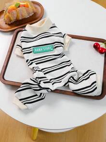 1件宠物服装，适用于狗狗和猫咪，包括贵宾犬、泰迪熊、小型犬和幼犬，休闲时尚，可爱舒适，保暖，黑白条纹家居服 - 彩色 - 查看 10