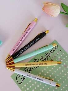 趣味标语圆珠笔套装 - 1.0mm笔尖，黑色墨水，客服标语笔，独特的办公礼物，送给同事的个性化日常书写圆珠笔套装，带有幽默标语