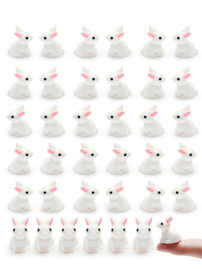 10-50Pcs Rabbit Miniature Figurines Easter Bunny Mini Rabbits Bunny Figurine Mini Resin Animals Fairy Garden Miniature Ornaments For Easter Egg Fillers Dollhouse Cake Home Decor