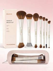MAANGE 5/8pcs Dual-Ended Makeup Brush Set, Portable Dual-Purpose Makeup Brushes Including Powder Brush, Blush Brush, Foundation Brush, Face Brush, Highlighter Brush, Concealer Brush, Contour Brush, Nose Brush, Eye Shadow Brush, Eyebrow Brush, Eyeliner Brush, Detail Brush, Suitable For Daily Facial Makeup, Can Be Used For Liquid, Cream And Powder Products, With Polishing, Blending And Face Priming Functions, Great Gift For Women And Girls.