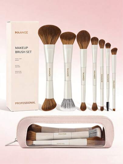 MAANGE 5/8pcs Dual-Ended Makeup Brush Set, Portable Dual-Purpose Makeup Brushes Including Powder Brush, Blush Brush, Foundation Brush, Face Brush, Highlighter Brush, Concealer Brush, Contour Brush, Nose Brush, Eye Shadow Brush, Eyebrow Brush, Eyeliner Brush, Detail Brush, Suitable For Daily Facial Makeup, Can Be Used For Liquid, Cream And Powder Products, With Polishing, Blending And Face Priming Functions, Great Gift For Women And Girls.