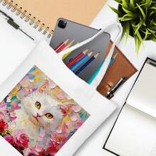 1pc 35*40cm(14*16 Inch) The Glitzy Cat Shopping Bag, Practical Polyester Fabrics Shopping Bag With Durable Shoulder Straps