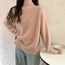 2025 Half Turtleneck Sweater For Women, Autumn Winter 2025 Basic Shirt, Loose Top, Autumn Winter Women's Sweater, Winter Women's Sweater - Pink - View 1