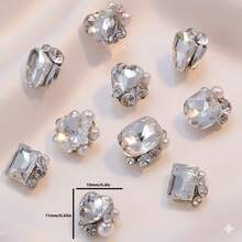 48-Piece Crystal Stud Nail Art Accessories Trending Ultra-Shimmering Heart-Shaped Square 3D Nail Studs For Luxury Bridal Nail Art, DIY Phone Case Packaging Decorations 3D Sparkling Crystal Accessories - 混合裝/48pcs - 查看 2