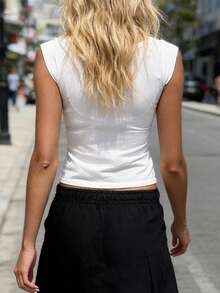 Women's V Neck Tank Tops Summer Versatile Fashionable Solid Color Slim Fit Going Out Vest - White - View 5