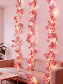 2M 20 LED Artificial Flower Vine Lights, Living Room Bedroom Decor, Wedding Romantic Fake Flower Fairy Lights, Holiday Decoration - Baby Pink - View 6