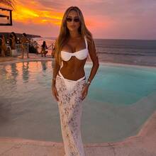 Women 2 Piece Bikini Set Bathing Suit Swimsuits Solid Color Ruched Bra And Elastic Thong Sets Summer Holiday Beachwear Party Clubwear - 白色 - 查看 8