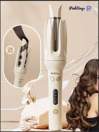 PinkSings Automatisk hårlocktång med en knapptryckning, 28 mm pipa, vänster och höger automatisk locktång med 4 temperaturlägen, negativ jongenerator, intelligent timer och sensor, automatisk avstängning, bästa julklappen