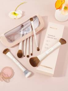 MAANGE 5/8pcs Dual-Ended Makeup Brush Set, Portable Dual-Purpose Makeup Brushes Including Powder Brush, Blush Brush, Foundation Brush, Face Brush, Highlighter Brush, Concealer Brush, Contour Brush, Nose Brush, Eye Shadow Brush, Eyebrow Brush, Eyeliner Brush, Detail Brush, Suitable For Daily Facial Makeup, Can Be Used For Liquid, Cream And Powder Products, With Polishing, Blending And Face Priming Functions, Great Gift For Women And Girls.