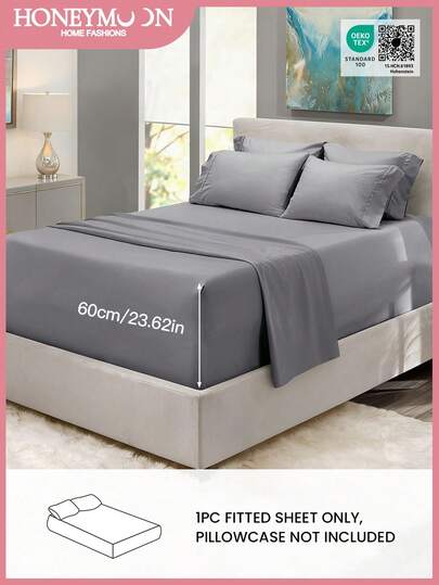 1pc Solid Fitted Sheet, Extra Deep Pocket Fits Mattress 22-26 Inches Deep, Soft Mattress Protector, Mattress Cover For Bed, For All Size Bed -Twin, Full, King, Queen Size Sheet, Machine Washable, Oeko-Tex Certified