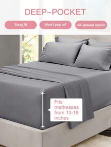 1pc Solid Fitted Sheet, Extra Deep Pocket Fits Mattress 22-26 Inches Deep, Soft Mattress Protector, Mattress Cover For Bed, For All Size Bed -Twin, Full, King, Queen Size Sheet, Machine Washable, Oeko-Tex Certified - Grey - View 6