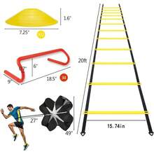 Speed & Agility Ladder Training Equipment Set, Includes 12 Rung 20ft Agility Ladder, 4 Agility Hurdles,12 Disc Cones, 1 Resistance Parachute For Training Football Soccer Basketball Athletes - Yellow - View 2
