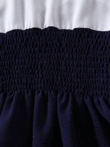 2pcs/Set Tween Girls Waist Cinched Asymmetrical Hem Top And Flared Leg Casual Pants, Spring/Summer - Blue - View 7