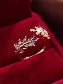 1pc Fashionable Butterfly Opening Ring With Synthetic Zirconia Stone - Multicolor - View 14