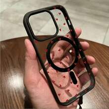 Funda magnética para teléfono con patrón de corazones de lunares y marco negro, adecuada para Apple 17, 17Air, 17Pro, 17ProMax, 16promax, 15, 15promax, 14, 14promax, 13, 13promax, 12, 12promax, 11, resistente a arañazos y al desgaste, creativa y personalizada, funda protectora magnética transparente con marco negro ZSIL - Colores mixtos - Ver 8