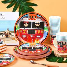 Firefighter Disposable Tableware Set, 7/9 Inch Party Plates, Disposable Paper Plates And Cups Suitable For Holidays, Weddings, Engagements, Weddings, Birthdays, Parties, Celebration Events - Multicolor - View 4