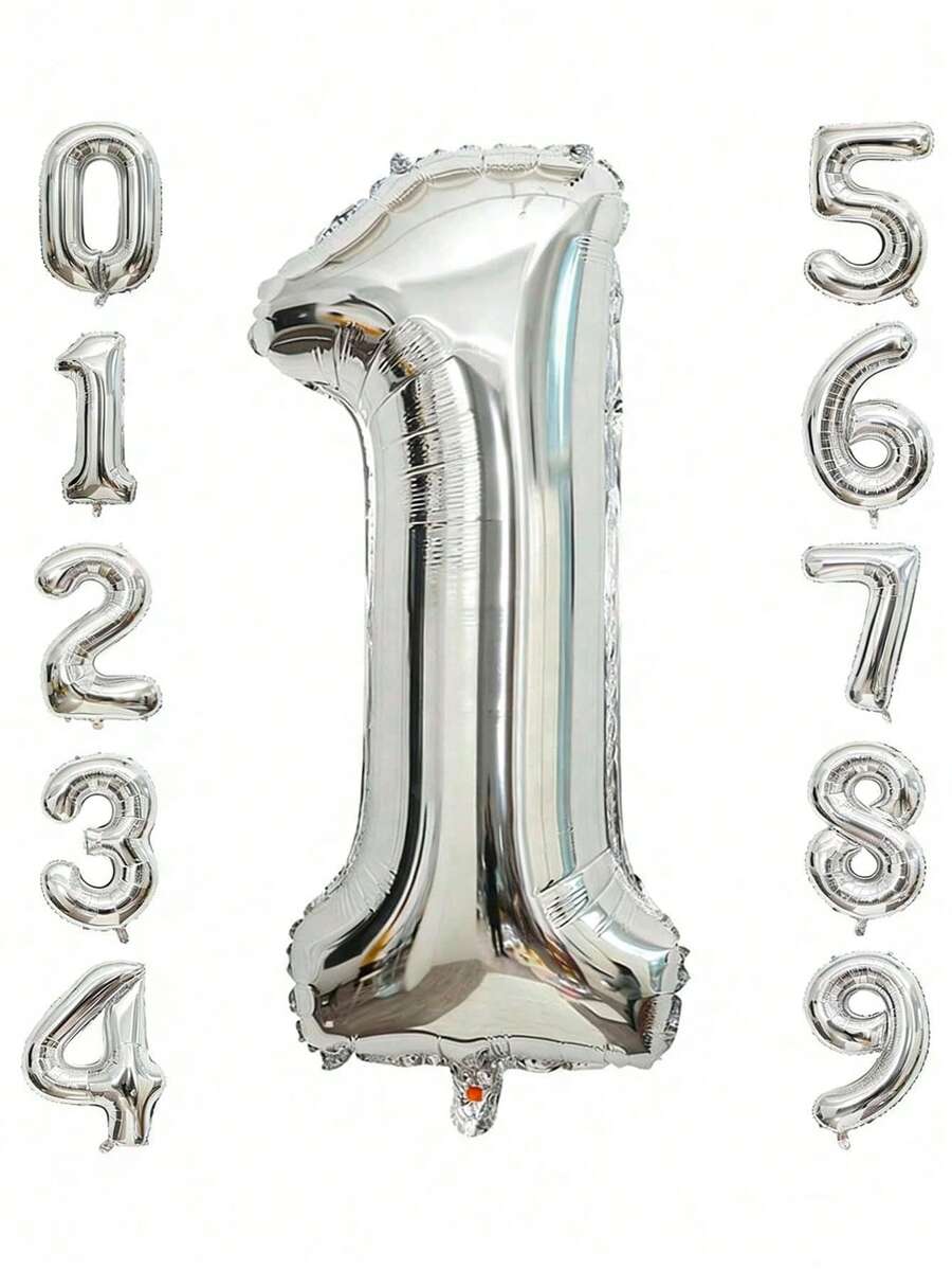 40 pulgadas Globos de número de plata de lámina, globos grandes de poliéster para decoraciones de fiesta de cumpleaños, decoraciones de celebración de aniversario de boda - Plateado - Ver 1