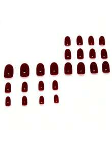 Hình dán móng tay ngắn hình bầu dục màu đỏ, móng giả mùa thu, vừa vặn hoàn hảo, quà tặng ngày Valentine, phụ kiện làm móng hình quả nho. - Màu Đỏ Sâu - Xem 4