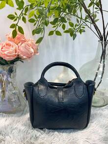 Women's Leather Handbag With Plush Teddy Bear Keychain, Gold Buckle And Adjustable Strap, Black/Brown/Coffee Daily Shoulder Bag - Negro - Ver 2