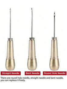 EstiloAgujas de 3 Piezas, Punzón De Coser De Cuero De Lona, ​ ​   Punzón De Coser Con Mango De Cobre, Herramienta De Reparación De Zapatos De Cuero De Coser A Mano, Para Costura De Bricolaje Reparación De CueroVersión mejorada - 1 - Ver 4