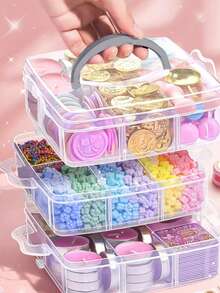 1pc Adjustable 3-Layer Transparent Storage Box, Suitable For Storing Toys, Jewelry And Accessories - With 18 Compartments For Easy Organization , Makeup Room Decor - Multicolor - View 2