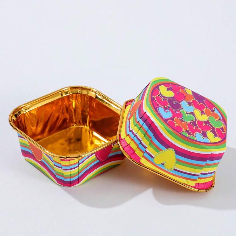50pcs Valentine's Day Square Gold Cupcake Liners, Heat Resistant Disposable Wedding Queuing Decorative Non-Stick Baking Cupcake Cups - Multicolor - View 7