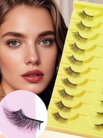 10 Pairs Of False Eyelashes, Natural Eyelashes, Elongated At The End Of The Eye, Eyelashes Extended 6-13mm, Transparent Stalk, Realistic, Comfortable, Easy To Use, Suitable For Daily Use Of Eyelashes